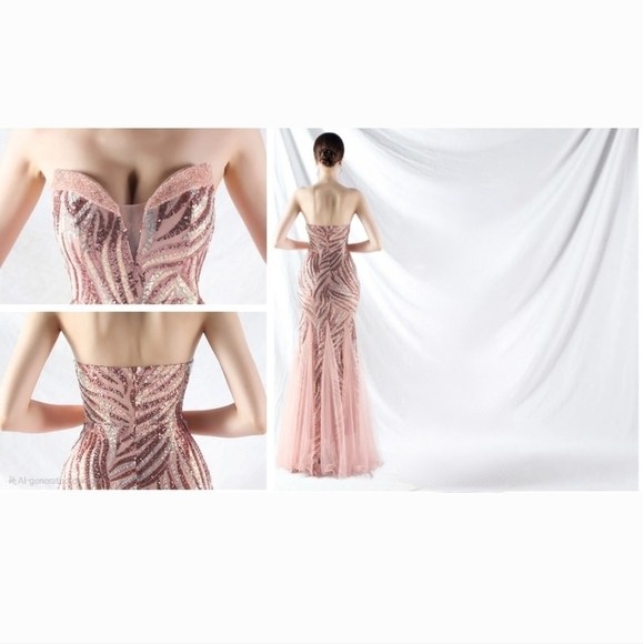 Pink, Striped Print,  Backless,  Sleeveless,  Contrast Sequined Mermaid … - Picture 16 of 16